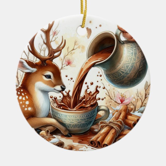 Christmas reindeer with chocolate ceramic ornament (Front)
