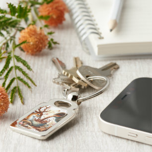 Christmas reindeer with chocolate Ceramic Ornament Key Ring