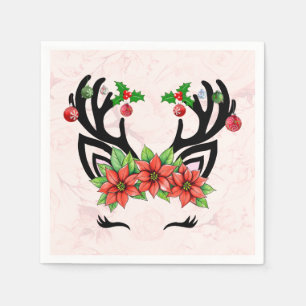 Christmas Reindeer With Floral Background Napkin