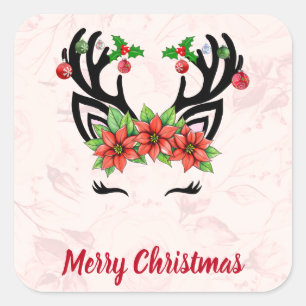 Christmas Reindeer With Floral Background Sticker