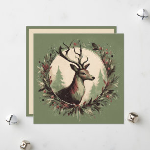 Christmas Reindeer with Holiday Wreath Card