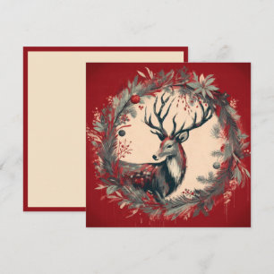 Christmas Reindeer with Holiday Wreath Card