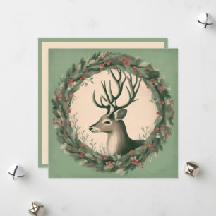 Christmas Reindeer with Holiday Wreath Card