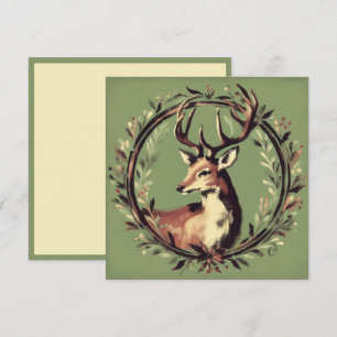 Christmas Reindeer with Holiday Wreath Card
