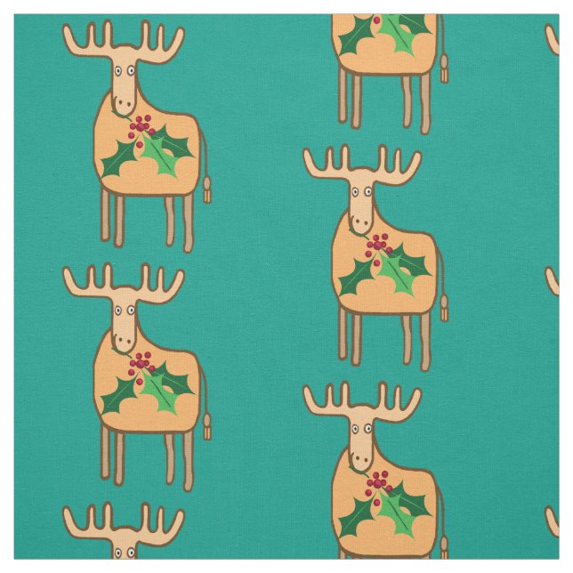 Christmas reindeer with holly sprig fabric (Swatch)