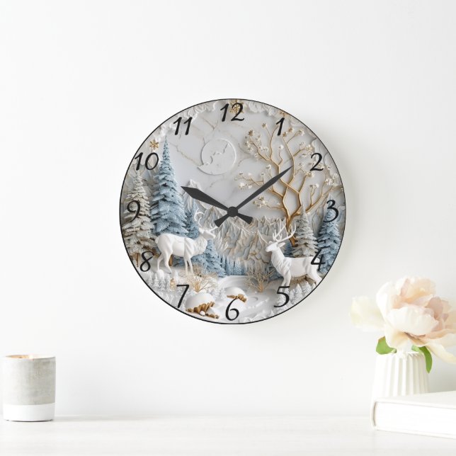 Christmas Reindeer with Snowflakes Large Clock (Home)