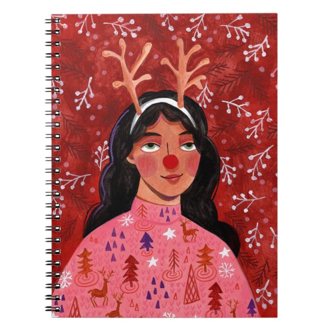 Christmas reindeer woman portrait notebook (Front)