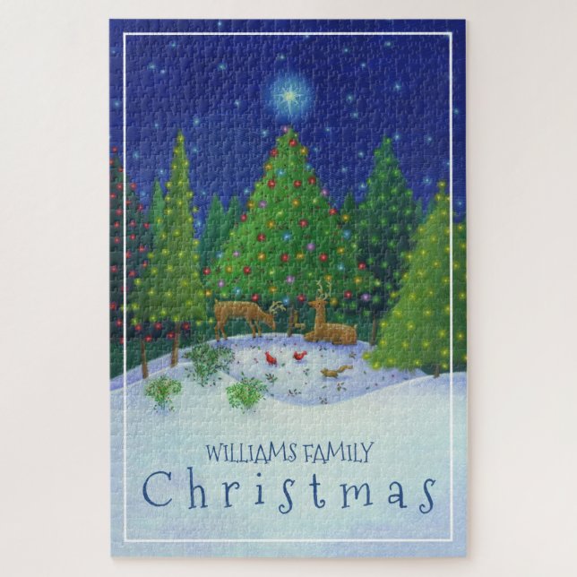 Christmas Reindeer Woodland Animals Family Name Jigsaw Puzzle (Vertical)
