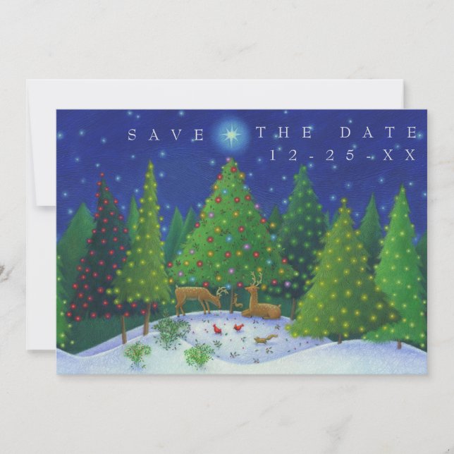 Christmas Reindeer Woodland Animals Save the Date Invitation (Front)