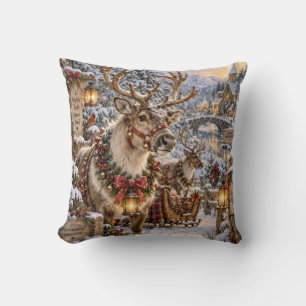 Christmas Reindeer Woodland Scene Cushion