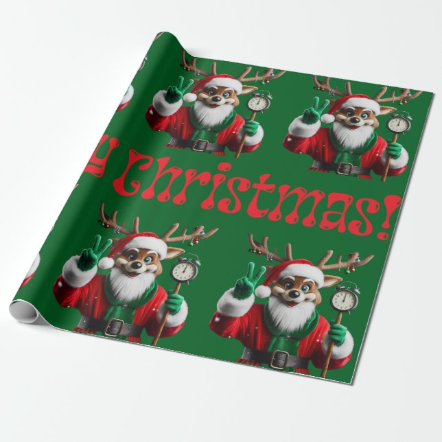 Christmas Reindeer Wrapping Paper (Unrolled)