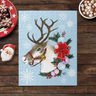 Christmas Reindeer Wreath Ornaments Jigsaw Puzzle