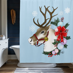 Christmas Reindeer Wreath Ornaments Shower Curtain