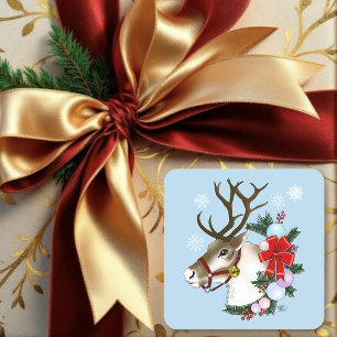 Christmas Reindeer Wreath Ornaments Square Sticker