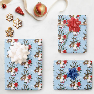 Christmas Reindeer Wreath Ornaments Wrapping Paper Sheet