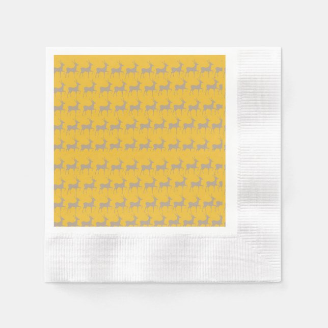 Christmas Reindeer Yellow Mustard Background  Napkin (Front)