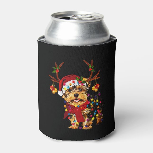 Christmas Reindeer Yorkie   Can Cooler (Can Front)