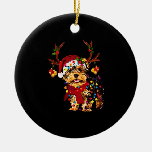 Christmas Reindeer Yorkie   Ceramic Ornament (Front)