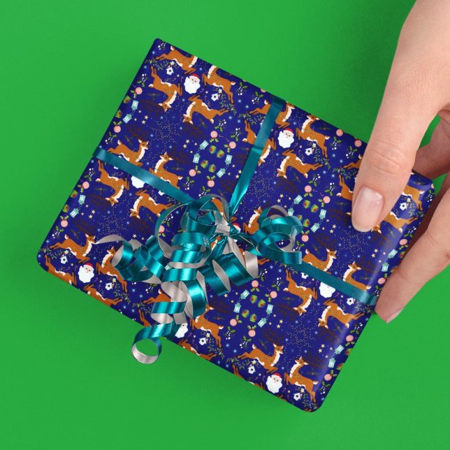 Christmas Reindeers Blue Seamless Pattern Wrapping Paper (Creator Uploaded)