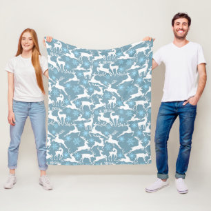 Christmas Reindeers Pattern, white 02 Grey BG Fleece Blanket