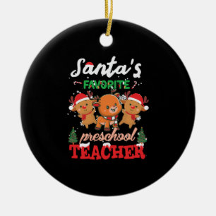 Christmas Reindeers Santa Preschool Teacher Ceramic Ornament