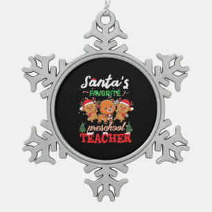 Christmas Reindeers Santa Preschool Teacher Snowflake Pewter Christmas Ornament