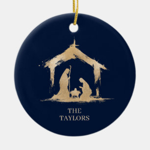 Christmas Religious Nativity Scene Family Photo Ceramic Ornament