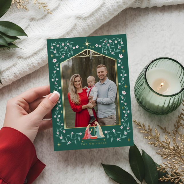 Christmas Religious Nativity Scene Family Photo Foil Holiday Card (Christmas Religious Nativity Scene Family Photo Foil Holiday Card)