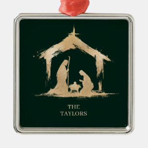 Christmas Religious Nativity Scene Family Photo Metal Ornament