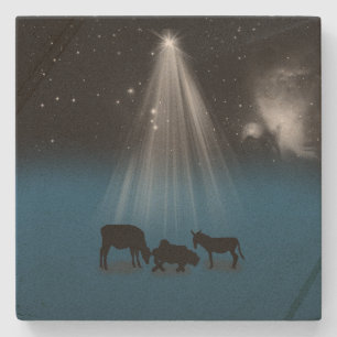 Christmas, Religious, Nativity, Stars Stone Coaster