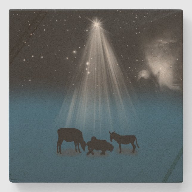 Christmas, Religious, Nativity, Stars Stone Coaster (Front)