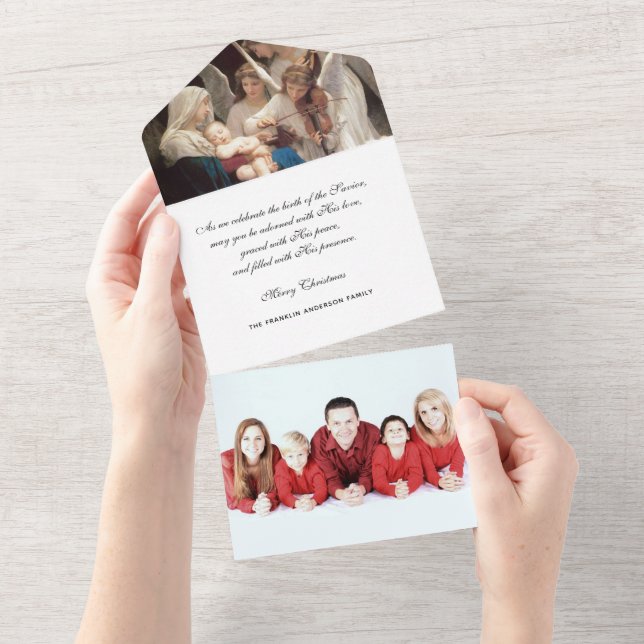 Christmas Religious Photo Virgin Mary Jesus Angels All In One Invitation (Tearaway)