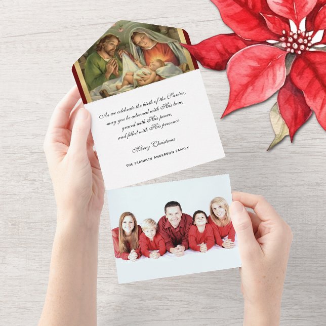Christmas Religious Photo Virgin Mary Jesus Angels All In One Invitation (Traditional Religious Vintage Christmas Personalized Photo Cards)