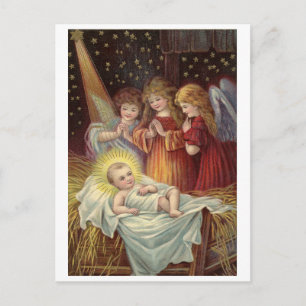 Christmas, religious, vintage holiday greeting postcard