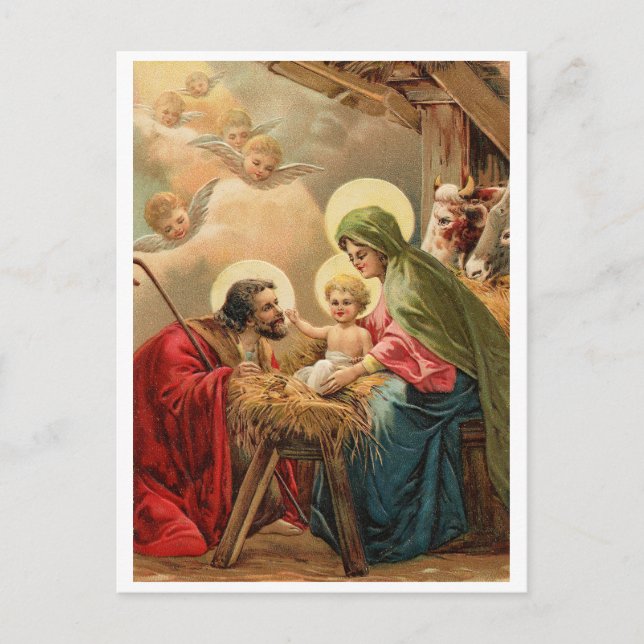Christmas, religious, vintage holiday greeting postcard (Front)