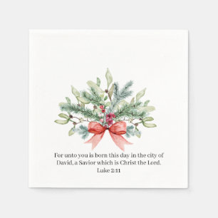 Christmas Religious Watercolor Greenery Napkin