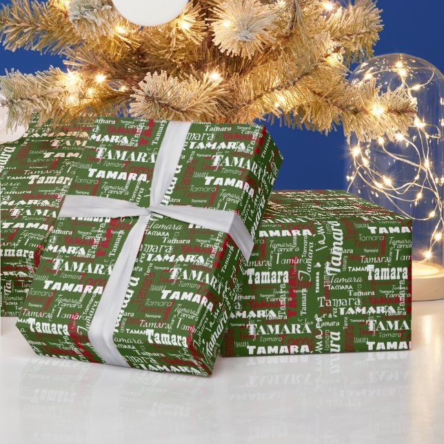Christmas Repeating Name Green Red White Gift Wrapping Paper (Holidays)