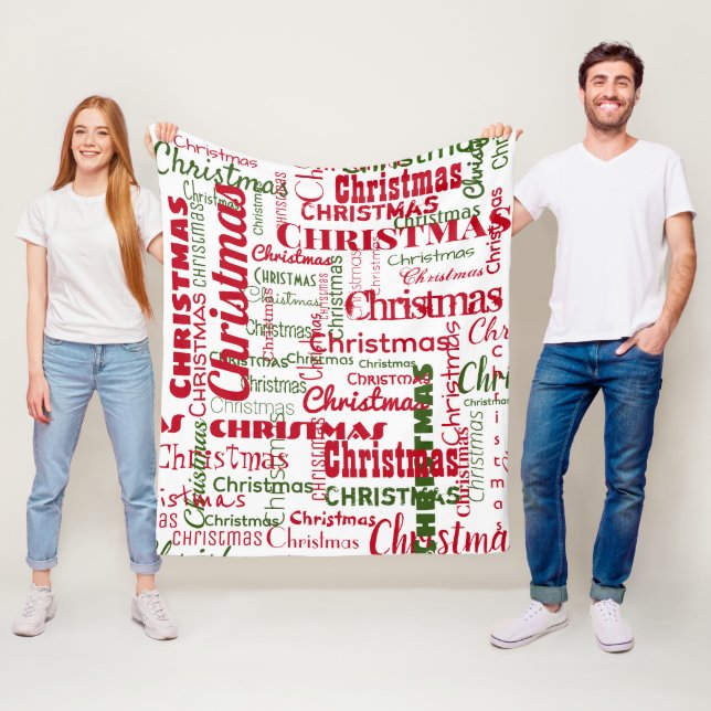 Christmas Repeating Name Pattern Red Green White Fleece Blanket (In Situ)