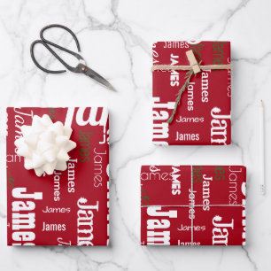 Christmas Repeating Name Red White Green Gift Wrapping Paper Sheet