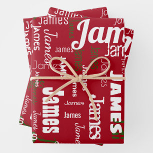 Christmas Repeating Name Red White Green Wrapping  Wrapping Paper Sheet