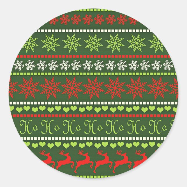 Christmas Repeating Pattern Classic Round Sticker (Front)