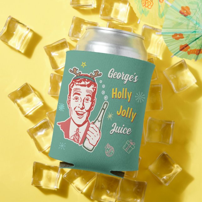 Christmas Retro 50s Holly Jolly Juice Funny Custom Can Cooler (In Situ Summer)