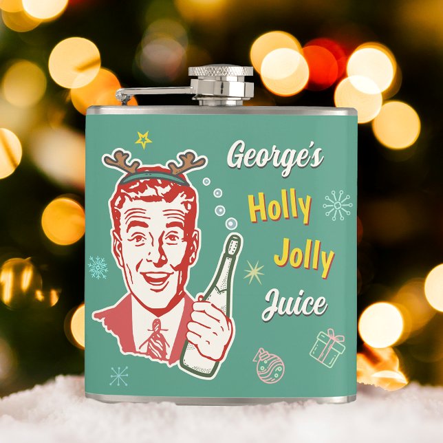 Christmas Retro 50s Holly Jolly Juice Funny Custom Hip Flask (Creator Uploaded)