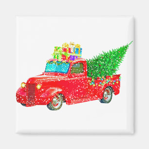Christmas Retro Car Holiday Magnet