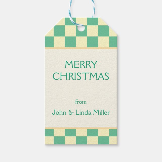 Christmas Retro Chequered Pattern  Gift Tags (Front)