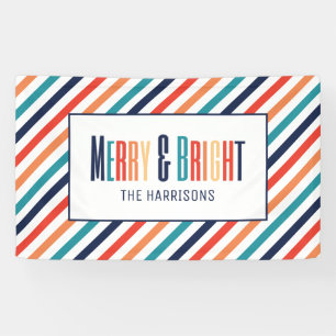 Christmas Retro Colourful Stripes Merry & Bright Banner