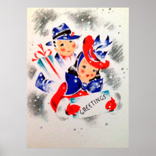 Christmas retro couple Holiday Vintage poster