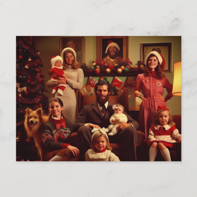 Christmas Retro Creepy Family Portrait Postcard (Front)