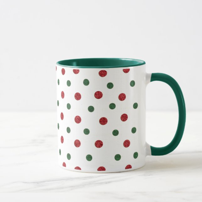 Christmas Retro Dots Pattern Red Green Mug (Right)