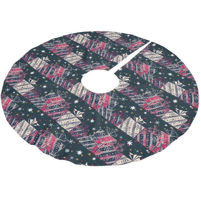 Christmas retro gift colourful brushed polyester tree skirt (Angled)